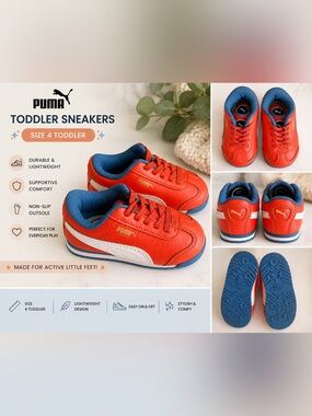PUMA Toddler Sneakers Size 4 – Bright Coral & Blue Athletic Shoes